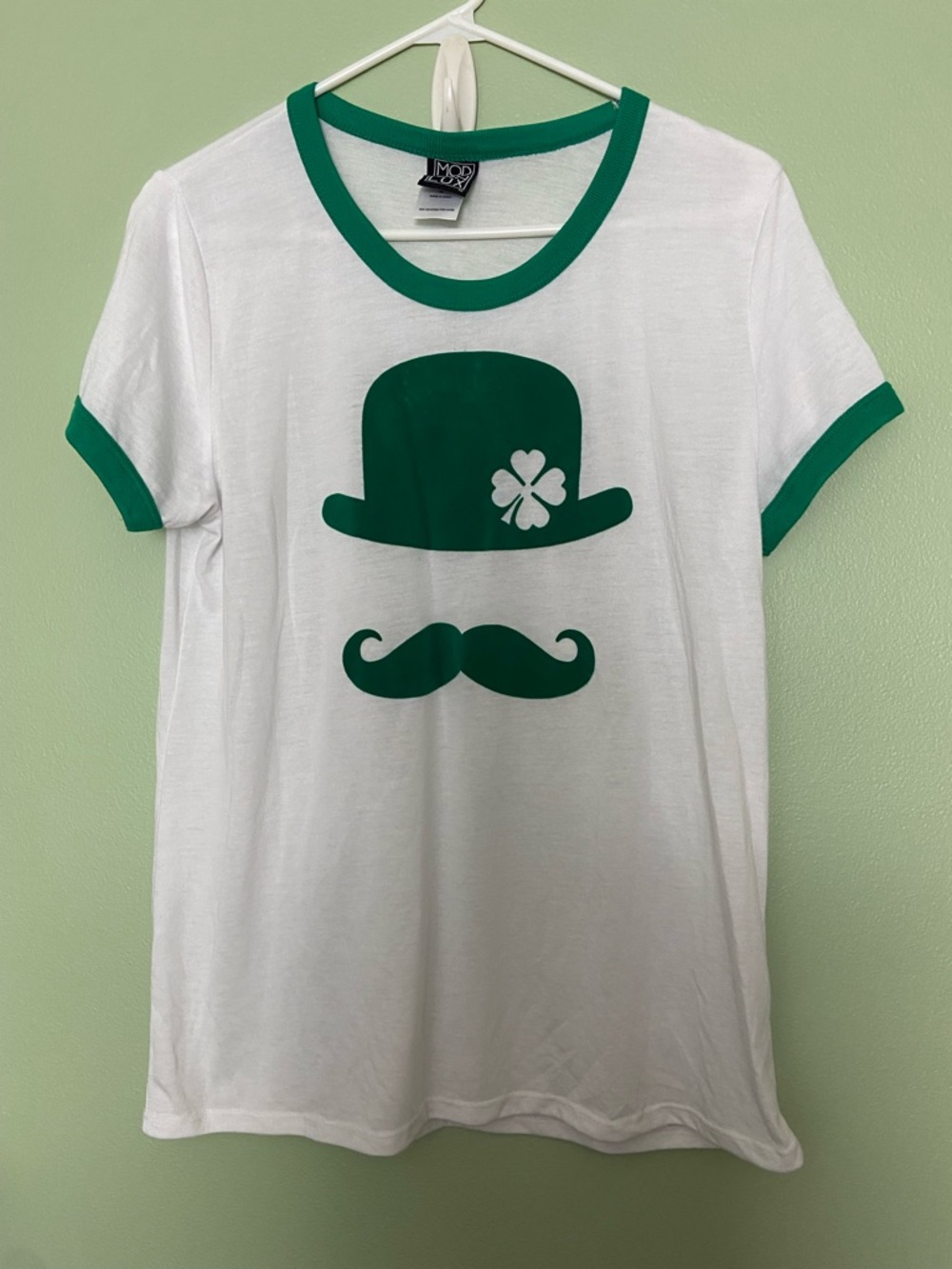 Modern Lux Women’s White Tee with Green Trim & Graphics
